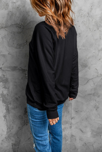 Black Glittering thankful Graphic Drop Shoulder Sweatshirt