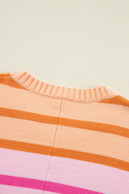 Yellow Stripe Gradient Striped Ribbed Edge Loose Sweater