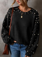 Black Pearled Drop Shoulder Round Neck Sweater