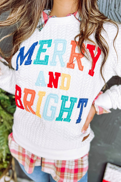 White Merry And Bright Cable Knit Pullover Sweatshirt