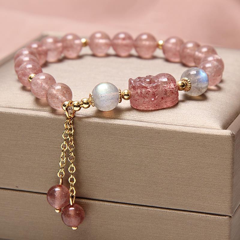 Natural Freshwater Pearl Strawberry Quartz Fishtail Bracelet