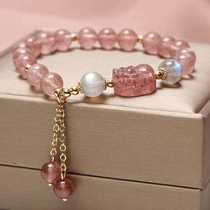 Natural Freshwater Pearl Strawberry Quartz Fishtail Bracelet