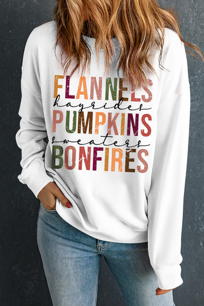 Beige FLANNELS PUMPKINS BONFIRES Graphic Drop Shoulder Sweatshirt