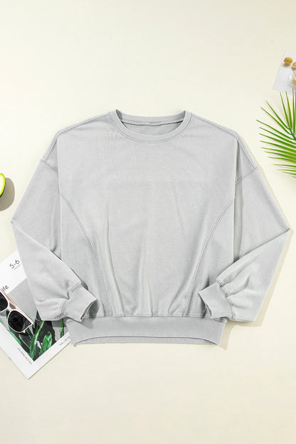 Orchid Petal Exposed Seam Batwing Sleeve Drop Shoulder Sweatshirt