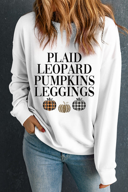 Beige Thanksgiving Pumpkin Slogan Print Crewneck Sweatshirt