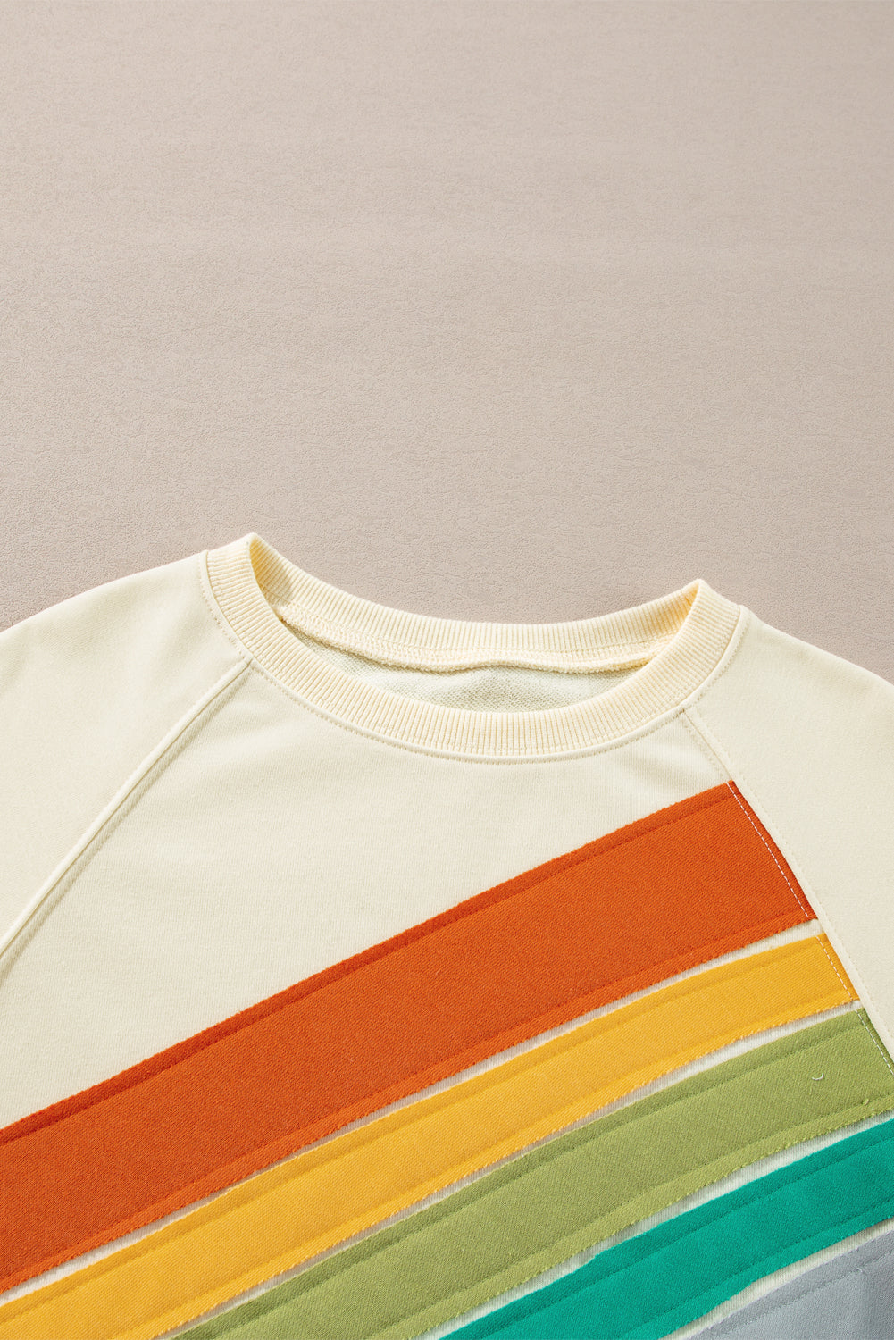 Apricot Rainbow Colorblock Striped Pullover Sweatshirt