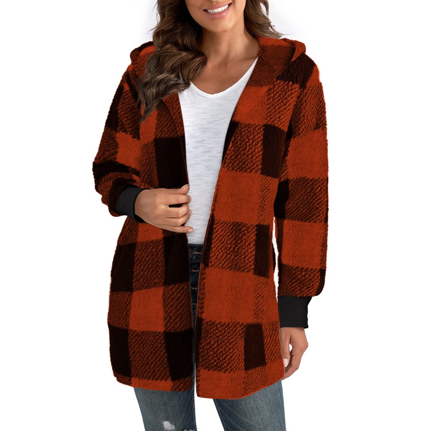 Coat Loose Plaid Color Stitching Knitted Cardigan Sweater