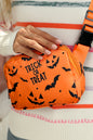 Orange Halloween TRICK OR TREAT Bat Pumpkin Print Crossbody Bag