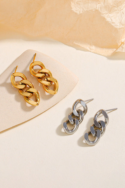 Gold Chain Link Plate Alloy Drop Earrings