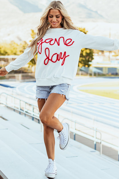 Russet Orange Tinsel Game Day Drop Shoulder Graphic Sweatshirt