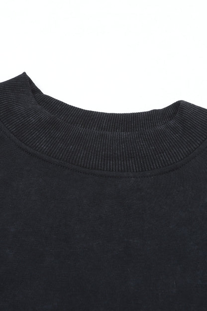 Black Drop Shoulder Crew Neck Pullover Sweatshirt