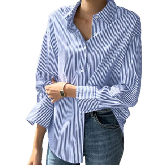 Women's Loose Casual Striped Long-sleeved Shirt