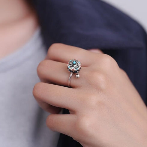 Ring Women's Retro Ethnic Style Rotatable Opening Adjustable Niche Ring