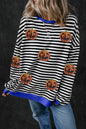 Black Stripe Funny Halloween Pumpkin Face Pattern Oversize Sweatshirt