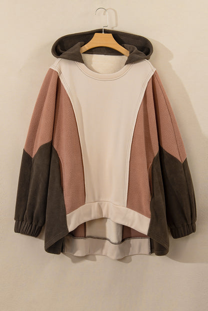 Brown Exposed Seam Colorblock Plus Size Hoodie