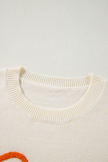 Apricot Boo Knitted Pattern Ribbed Edge Drop Shoulder Sweater