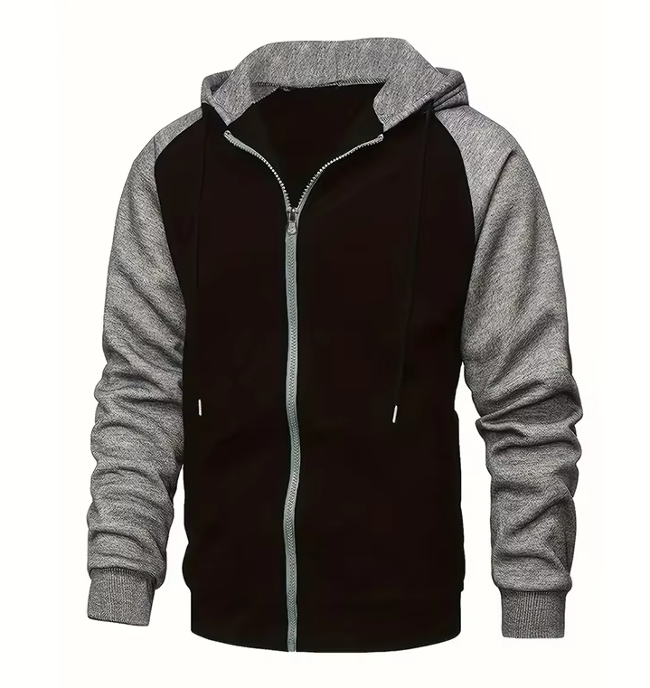 Winter Zipper Coat Color Matchig Fashion Hooded Long Sleeve