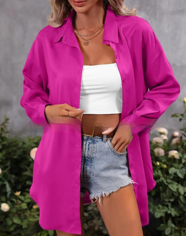 Fashion Loose Candy Color Long Sleeve Shirt Top