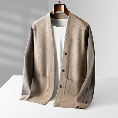 Wool Knitted Coat Men's Color Matching Casual Top