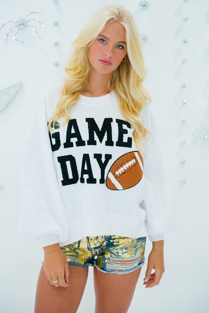 White GAME DAY Graphic Varsity Pullover Sweatshirt