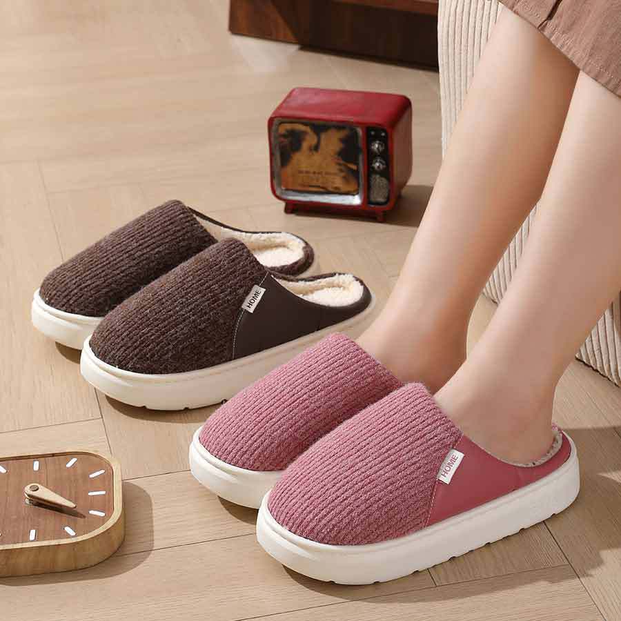 Winter Warm Plush Home Slippers Lightweight Thick Bottom Silent Non-slip Floor Bedroom Slippers Couple House Shoes Women Men