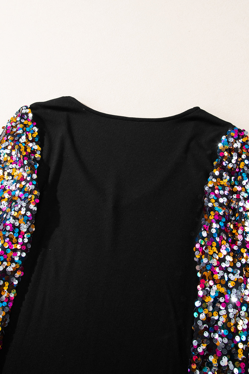 Black Sequin Bishop Sleeve U Neck Mini Sweater Dress