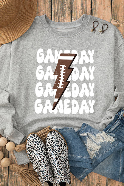 Gray GAME DAY Lightning Rugby Football Print Pullover Sweatshirt