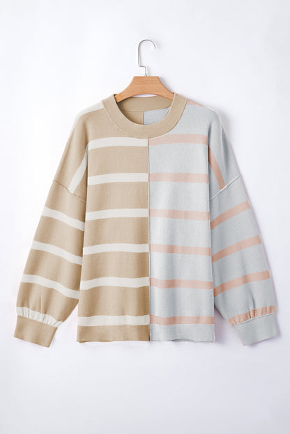 Blue Stripe Colorblock Oversized Sweater