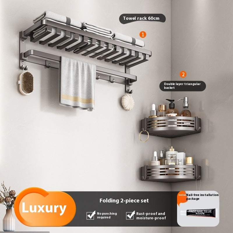 Gray Towel Rack Bathroom Punch-free Bathroom Rack