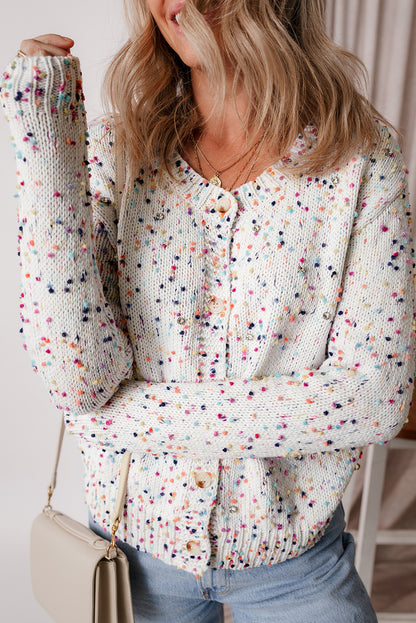 Apricot Rhinestone Decor Multicolor Confetti Sweater Cardigan