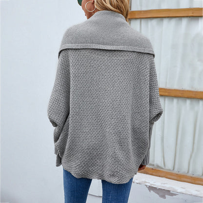 Cozy Loose Knit Bat Sleeve Cardigan - Autumn/Winter Women's Fashion Sweater with Large Lapel