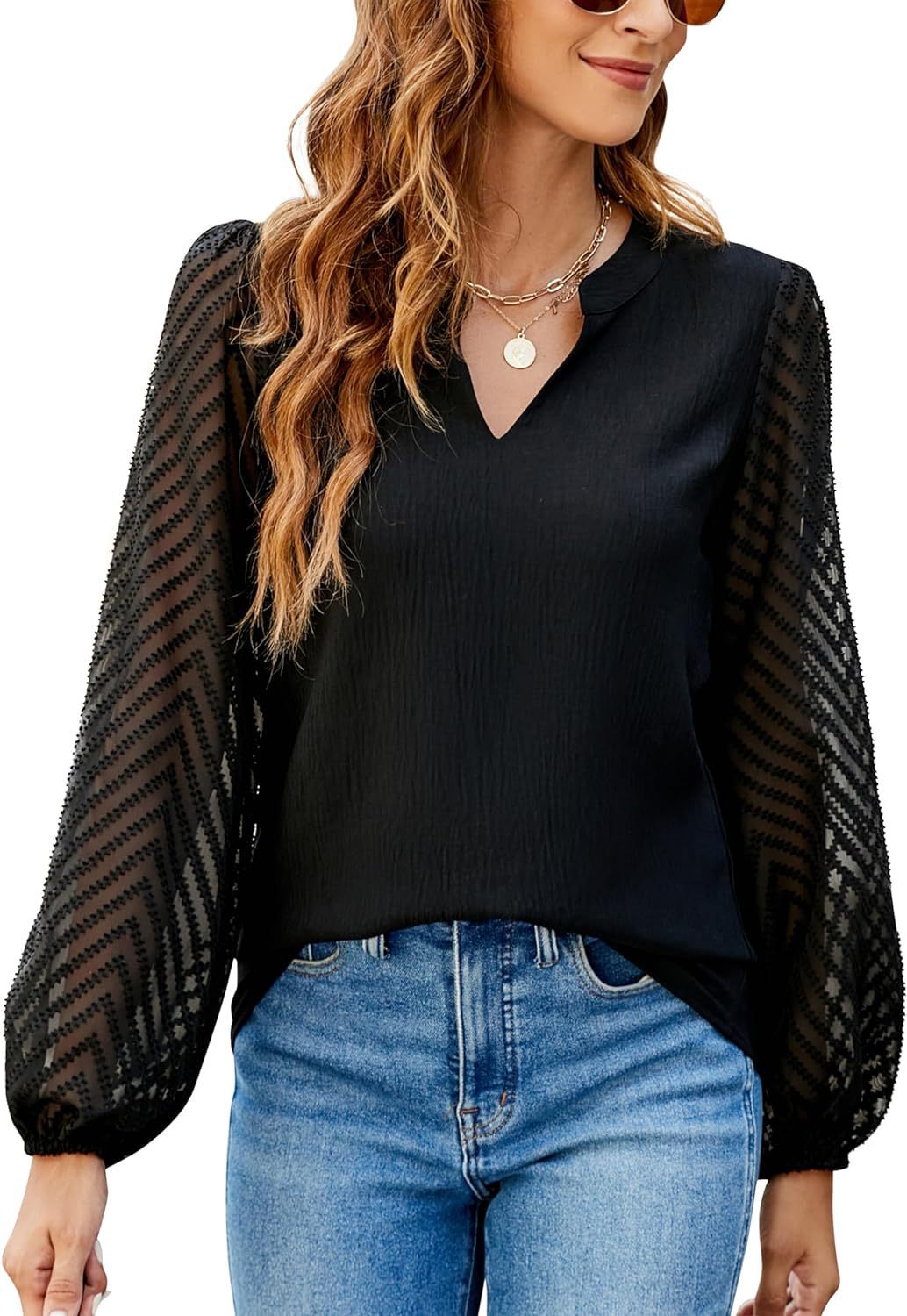 Women's V-neck Lace Stitching Chiffon Shirt