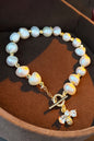 White Vintage Bee Rhinestone Baroque Pearl Bracelet