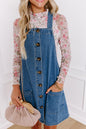 Dusk Blue Wide Strap Button Front Pocketed Denim Mini Dress