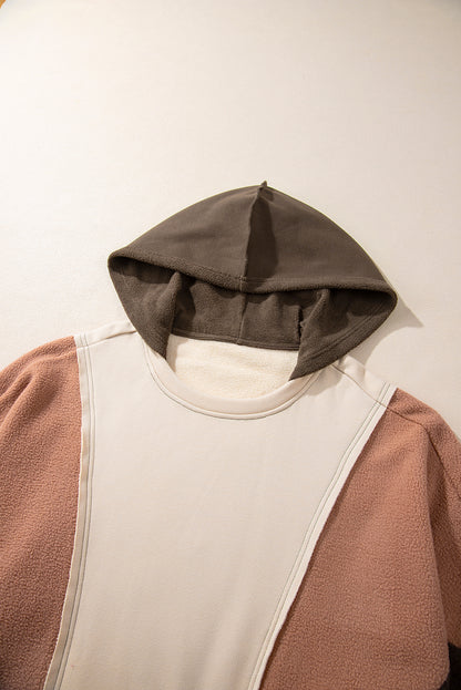 Brown Exposed Seam Colorblock Plus Size Hoodie