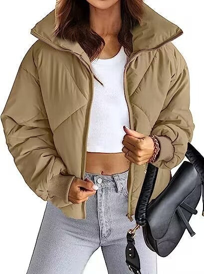 Women's Long Sleeve Zipper Winter Quilted Short Cotton Jacket Women's Bread