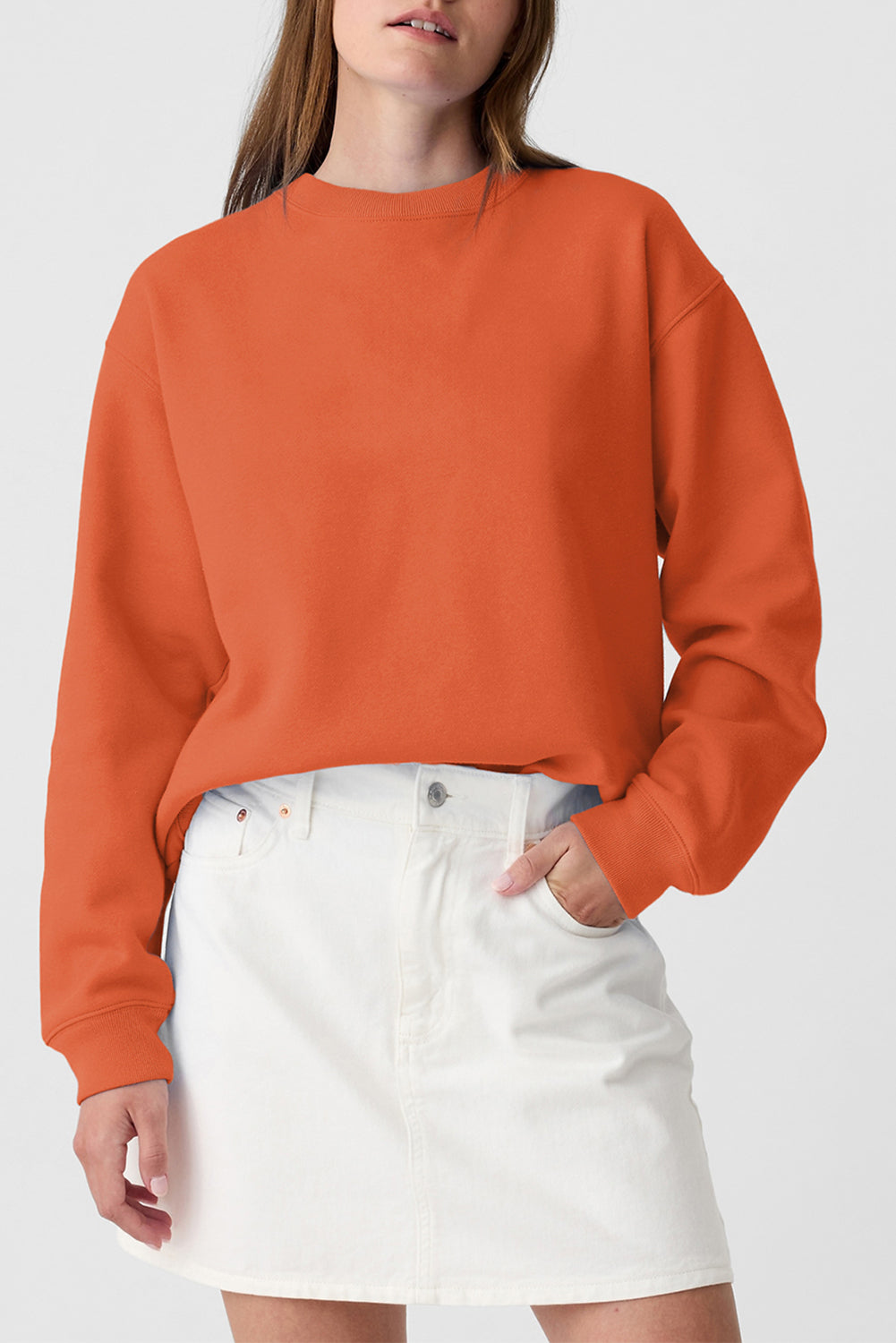 Aruba Blue Plain Drop Shoulder Crewneck Pullover Sweatshirt