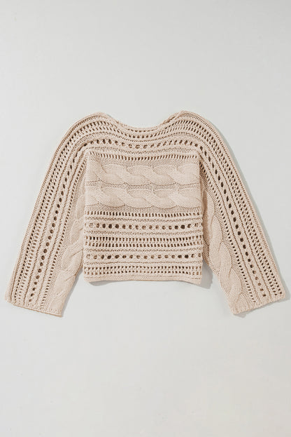 Black Hollow-out Cable Knit Cropped Sweater