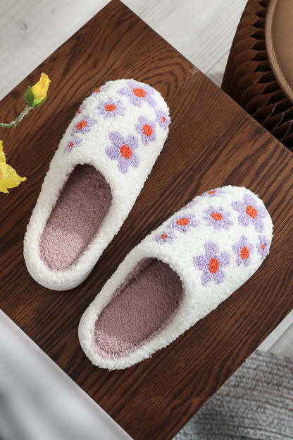 Tillandsia Purple Cute Floral Printed Plush Home Slippers