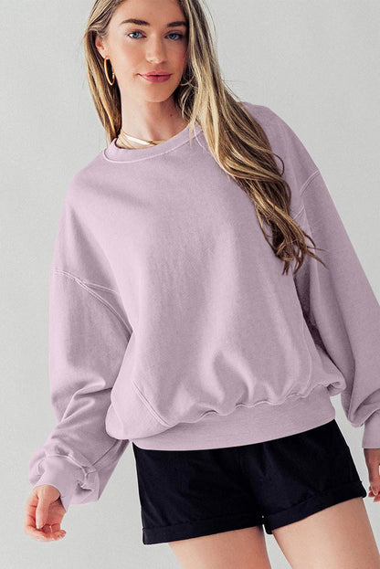 Orchid Petal Exposed Seam Batwing Sleeve Drop Shoulder Sweatshirt