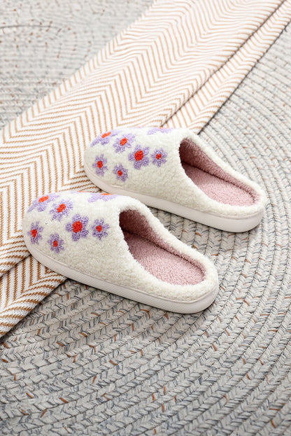 Tillandsia Purple Cute Floral Printed Plush Home Slippers