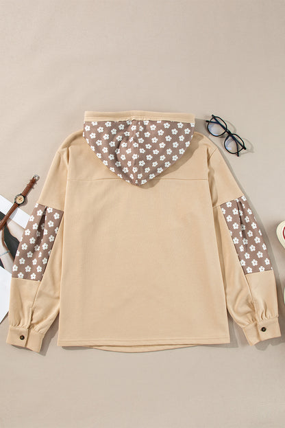 Apricot Floral Patchwork Star Pattern Drawstring Hoodie