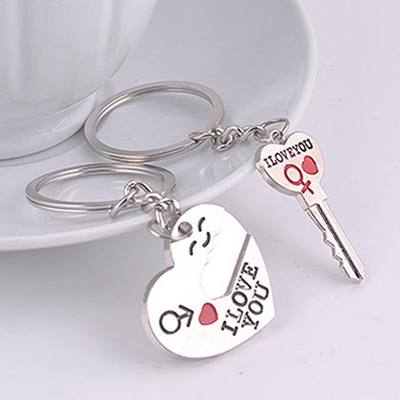 Magnetic I Love You Heart Lock Key Pendant Couple Keychains