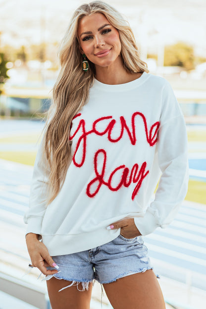 Russet Orange Tinsel Game Day Drop Shoulder Graphic Sweatshirt