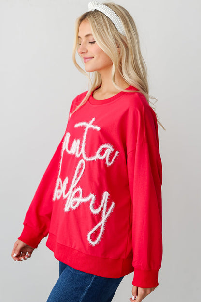 Fiery Red Christmas Santa Baby Tinsel Graphic Sweatshirt