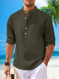 Men's Cotton And Linen Stand Collar Long Sleeve Shirt