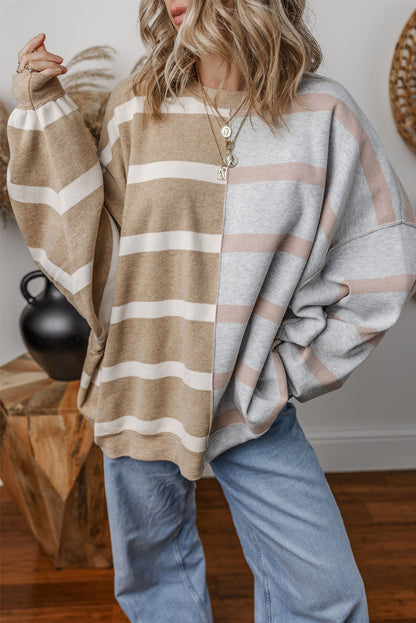 Blue Stripe Colorblock Oversized Sweater