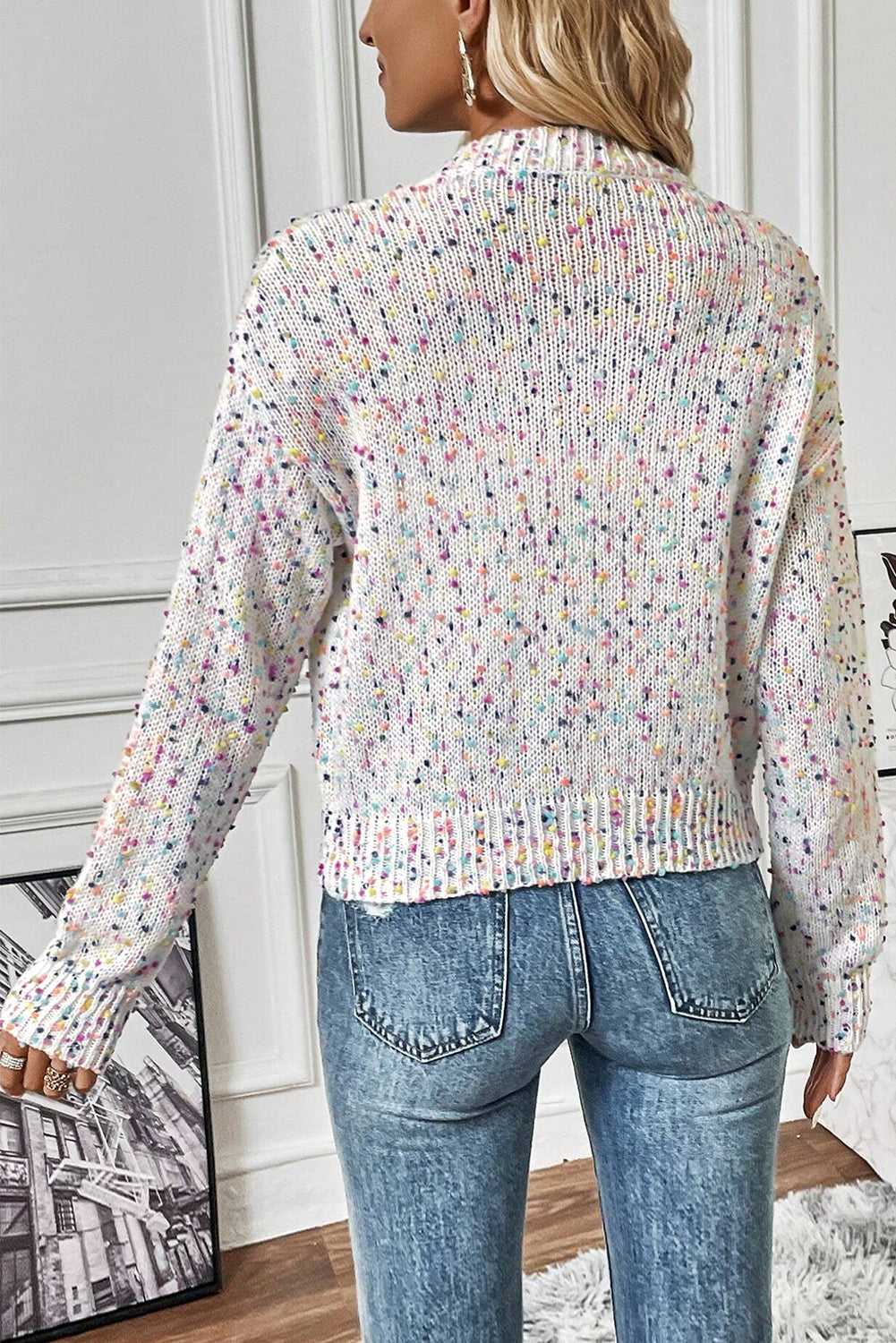 Apricot Rhinestone Decor Multicolor Confetti Sweater Cardigan