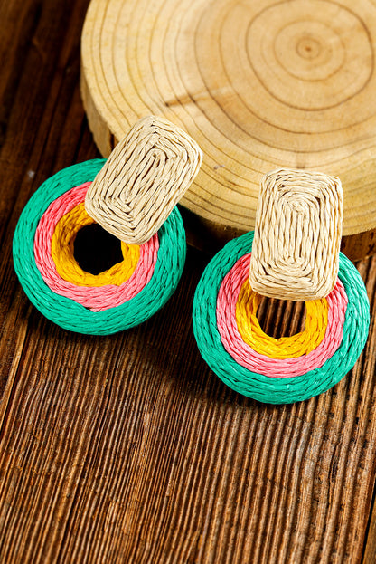 Green Colorblock Grass Vine Hoop Crochet Earrings