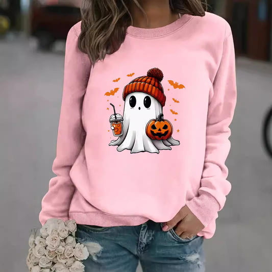 Crewneck Snowman Ghost Print Pullover Sweater